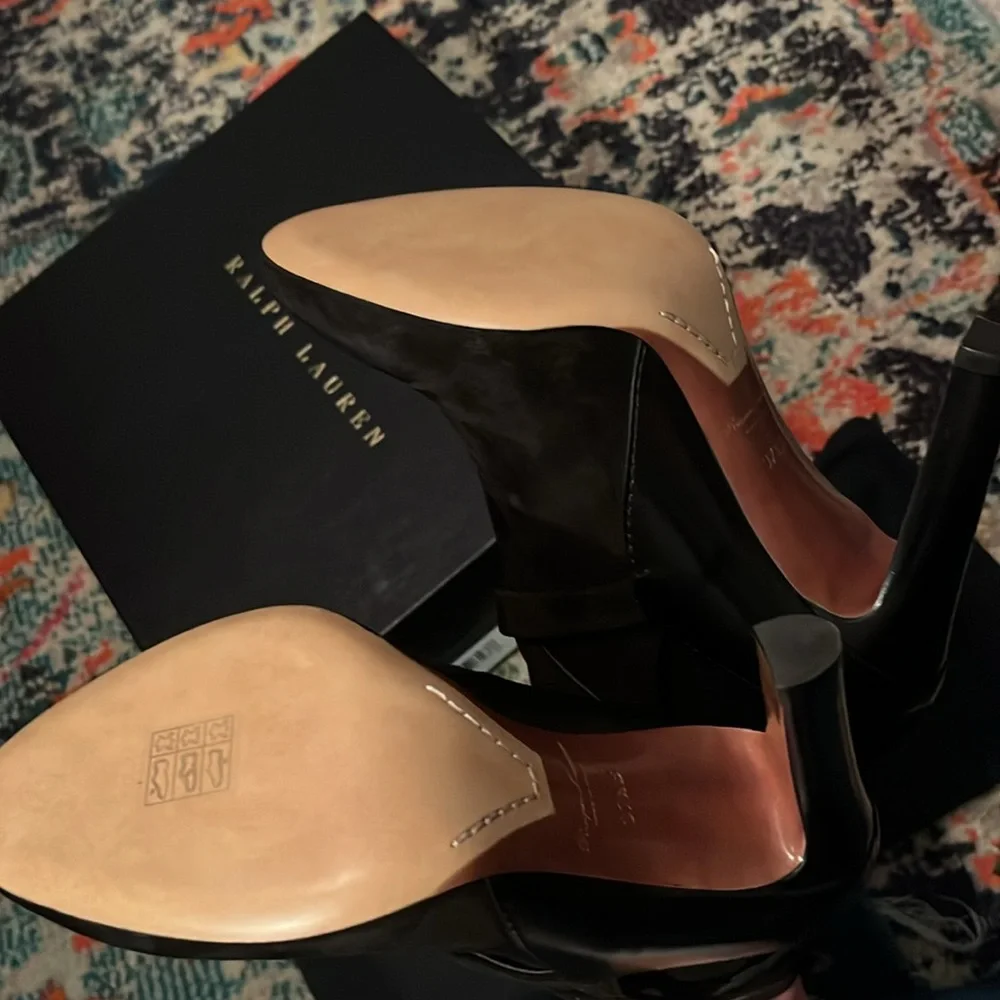 Ralph Lauren Black Suede Heeled Stiletto Booties NWOT - Picture 7 of 10